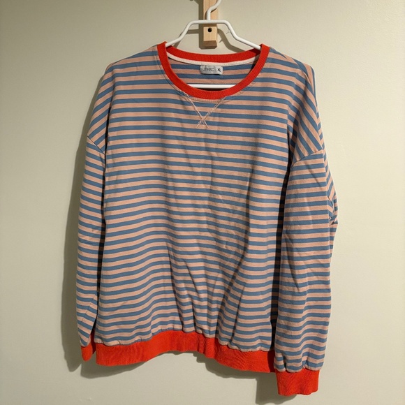 Oversized Striped Sweatshirt - Pink Blue Coral - Sz XL - Picture 2 of 6